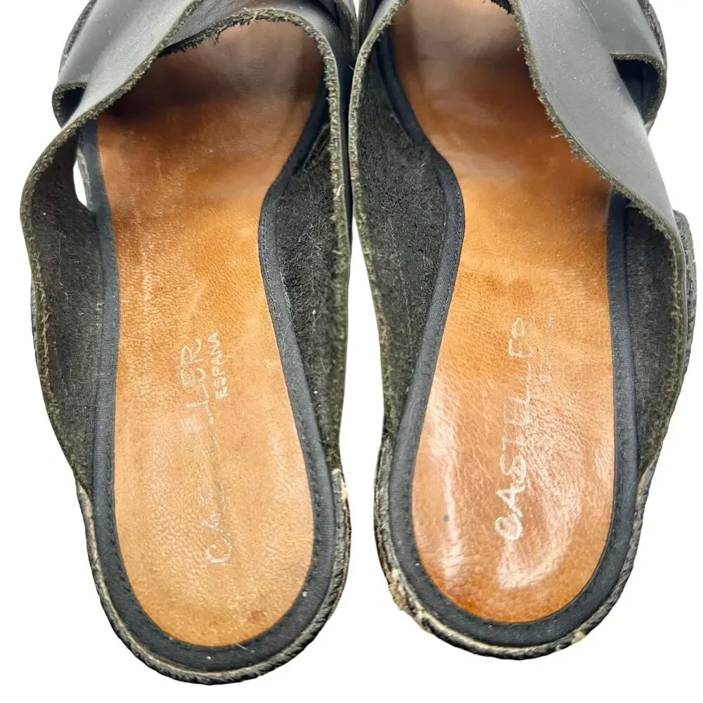 Casteller Espana | Women | Leather Cross Strap Espadrille Heeled Slides | 10.5
